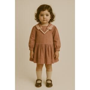 Vintage Laura Ashley Mother & Child Kids Girl Dress 3-4yo Corduroy Marine Pink
